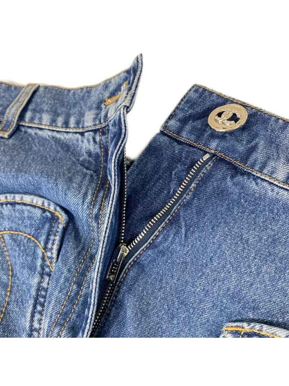 Chanel Jeans 36 S Blue Rhinestone Cotton